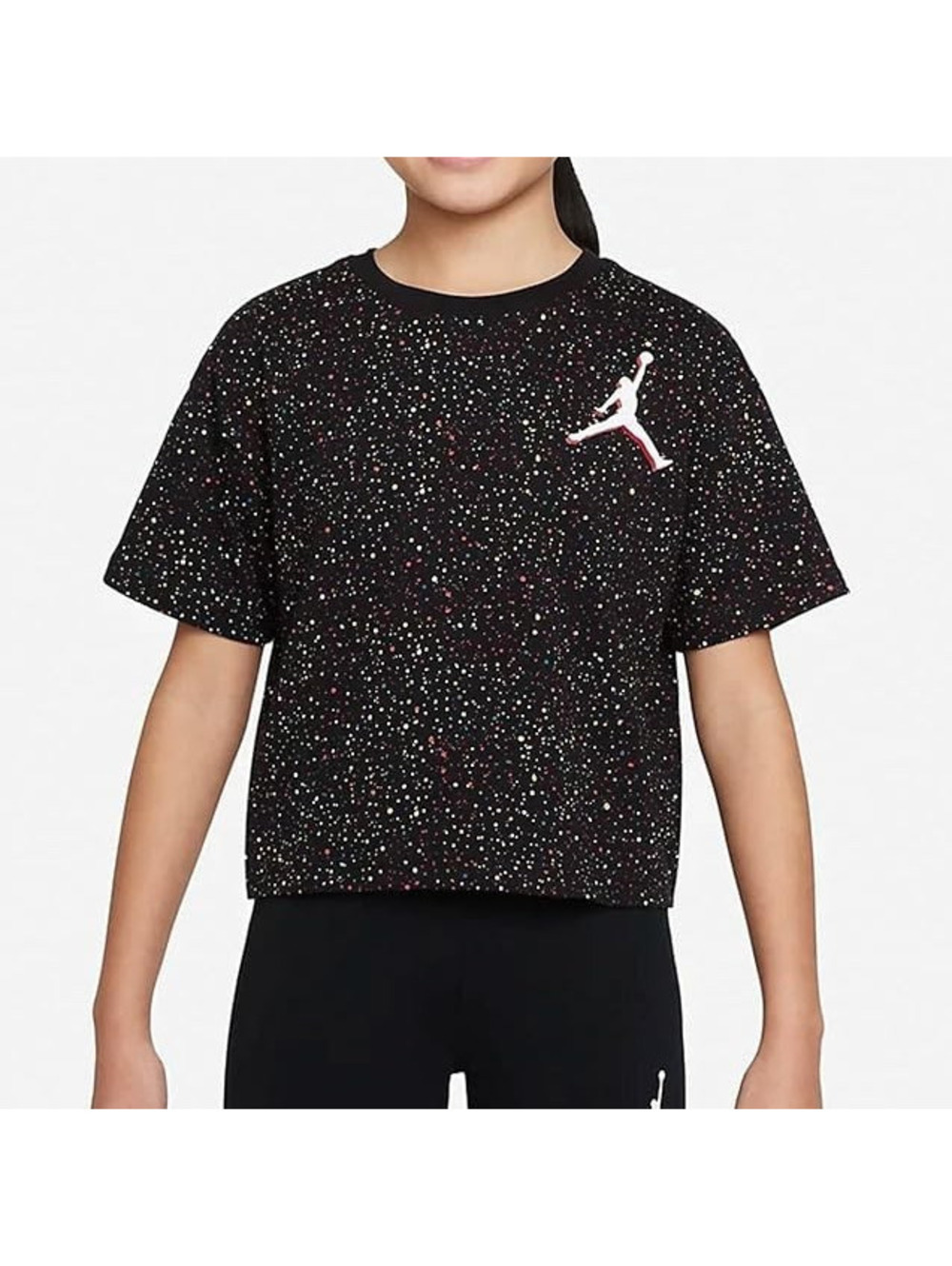 Air Jordan Girls L (12-13) Jumpman Color Mix All Over Speckle Black T-Shirt Crew